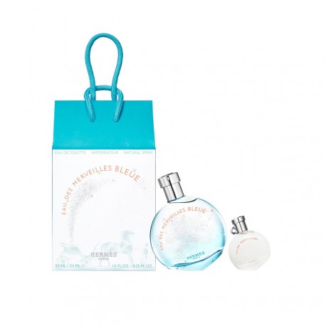 comprar perfumes online HERMES EAU DES MERVEILLES BLEUE EDT 50 ML + MINI 7.5 ML SET REGALO mujer