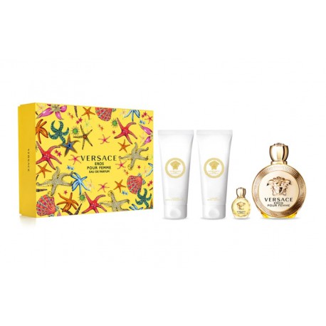 VERSACE EROS POUR FEMME EDP 100 ML + B/ L 100 ML + S/G 100 ML + EDP 5 ML SET REGALO