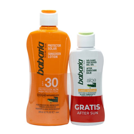 BABARIA LECHE PROTECTORA SOLAR ALOE VERA SPF30 200ML + AFTER SUN ALOE 100ML