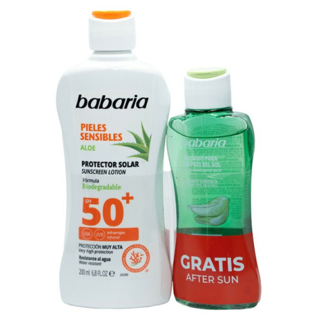 BABARIA LECHE PROTECTORA SOLAR PIELES SENSIBLES SPF50+ 200 ML + AFTER SUN ALOE 100ML