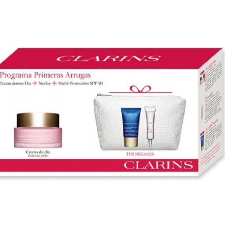 CLARINS SET PRIMERAS ARRUGAS P. N/MIXTAS (CR. MULTI ACTIVA DIA 50 ML + CR. NOCHE 15 ML+ UV PLUS 10 ML) SET REGALO