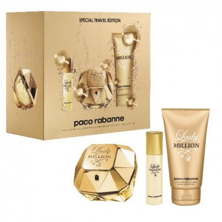 comprar perfumes online PACO RABANNE LADY MILLION EDP 80 ML + B/LOC 75 ML + EDP 10 ML TRAVEL SET mujer