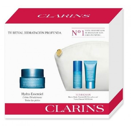 CLARINS HYDRA ESSENTIEL CREMA HIDRATANTE DESALTERANT TP 50 ML + SERUM 15 ML + MASC. 15 ML SET REGALO