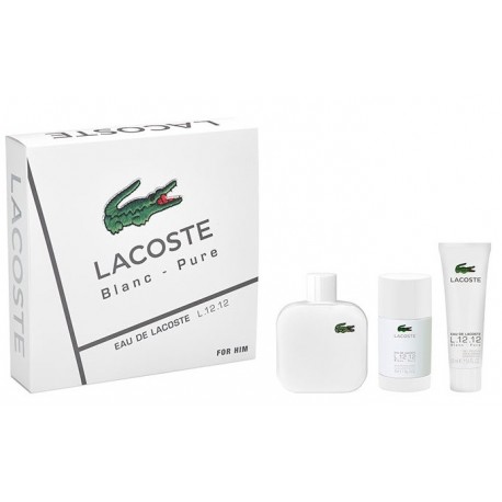 Comprar perfumes online set EAU DE LACOSTE L.12.12 BLANC EDT 100 ML+ DEO STICK 75 ML + GEL 50 ML SET REGALO