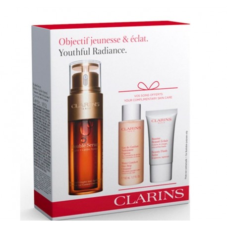 CLARINS DOUBLE SERUM 50 ML + AGUA CONFORT NETTOYANTE EXPRESS 50ML + BEAUTY FLASH BALM 15ML SET