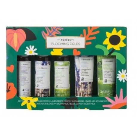 KORRES BLOOMING FIELDS SET 5x40ML  MINI TALLAS ( 2 GELES,2 LECHES CORPORALES,MASCARILLA CABELLO)